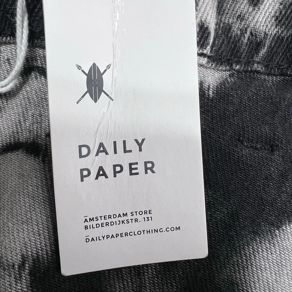 NEW! Daily Paper Huna Tie Dye Denim Skirt Shibori Black Grey Small Punk Grunge - Picture 11 of 13